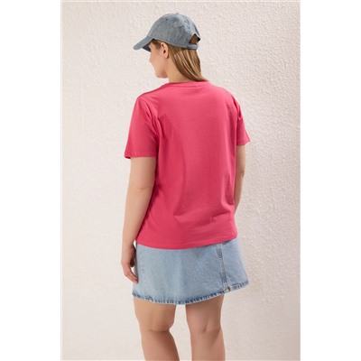 Gül Kurusu Regular Fit Basic Bisiklet Yaka %100 Pamuk Örme Büyük Beden T-Shirt TBBSS22TS0733