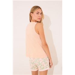 Pijama tirantes algodón pliegues naranja