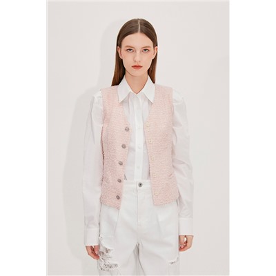 Chaleco de tweed Rosa empolvado y blanco