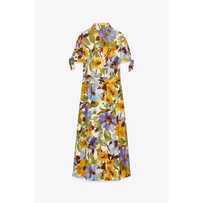PRINTED POPLIN MIDI DRESS