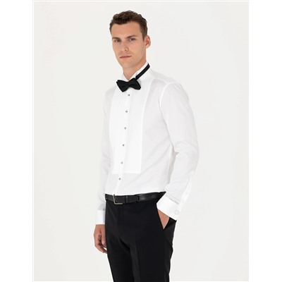 Beyaz Slim Fit Smokin Gömlek