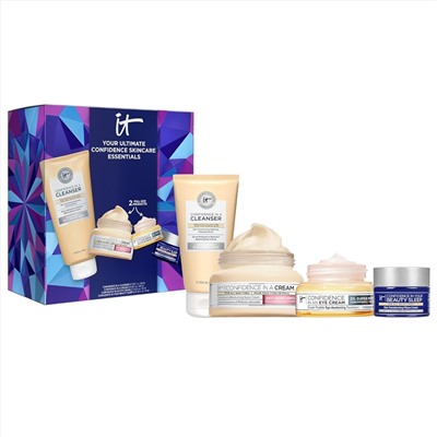 IT Cosmetics Your Ultimate Confidence Essentials Skincare Gift Set – 4-Piece Anti-Aging Skincare Kit – Includes Face Moisturizer, Eye Cream, Night Cream & Cleanser – Full Size & Travel Favorites