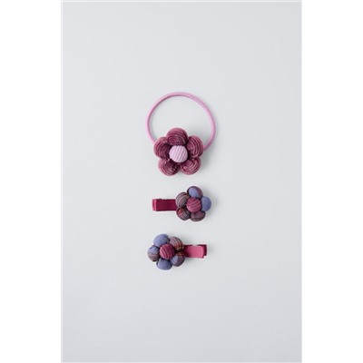 CORDUROY FLOWER HAIR TIE AND CLIP SET