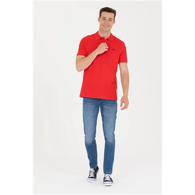 Erkek Kırmızı Basic Polo Yaka Tişört
