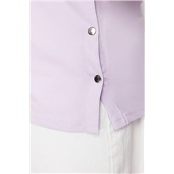 Lila Çıt Çıt Detaylı %100 Pamuk Büyük Beden Örme T-shirt TBBSS24BF00000