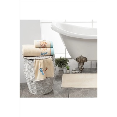 Gleam Atelier Denizatlı Desen %100 Pamuk Banyo, Baş, Yüz, Ayak Havlusu 4'lü Set DYDBHS2