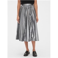 Metallic Pleated Midi Skirt