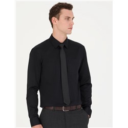 Siyah Regular Fit Uzun Kollu Basic Gömlek