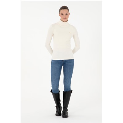Kadın Krem Balıkçı Yaka Sweatshirt