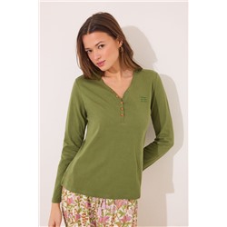Camiseta lisa manga larga 100% algodón verde