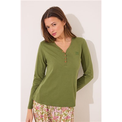 Camiseta lisa manga larga 100% algodón verde