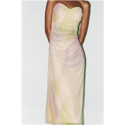 PRINTED TULLE STRAPLESS DRESS