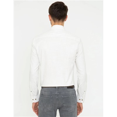 Bej Slim Fit Uzun Kollu Gömlek