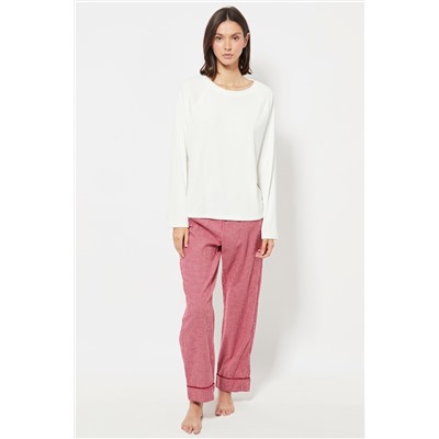 Camiseta de pijama relaxed fit de terciopelo - Blanco