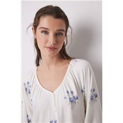 Camisón midi tejido suave flores blanco