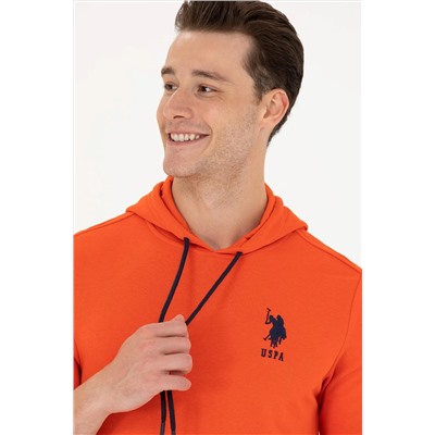 Erkek Oranj Kapüşonlu Basic Sweatshirt
