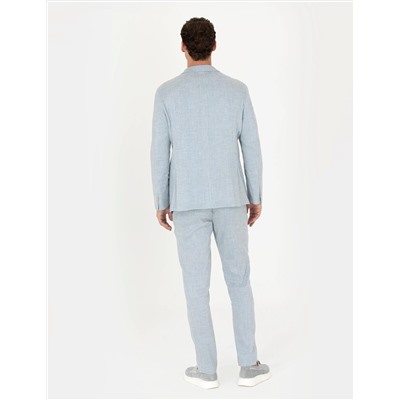 Açık Mavi Ekstra Slim Fit Keten Karışımlı Takım Elbise