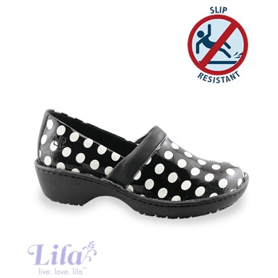 Lila Black/White Polka Dot Nursing Clog
