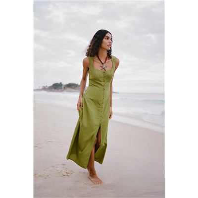 LINEN BLEND MIDI DRESS