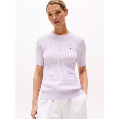 Short-Sleeve Cable Knit Sweater