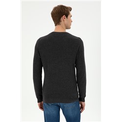 Erkek Slim Fit Bisiklet Yaka Antrasit Melanj Basic Kazak