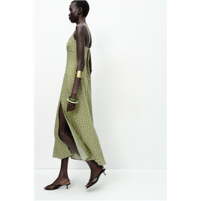 POLKA DOT LINEN BLEND MIDI DRESS