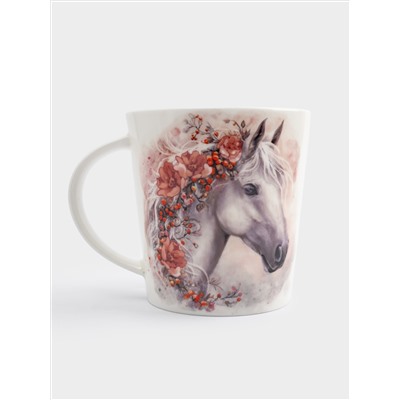 Кружка, 450 мл, фарфор F, белая, Лошадь с цветами, Horse