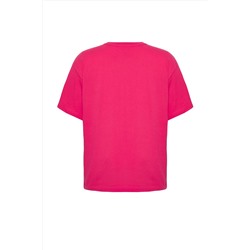 Pembe Geniş Kalıp Bisiklet Yaka Baskılı %100 Pamuk Örme T-shirt TBBSS23AH00131