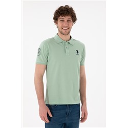 Erkek Slim Fit Polo Yaka Su Yeşili Basic Tişört