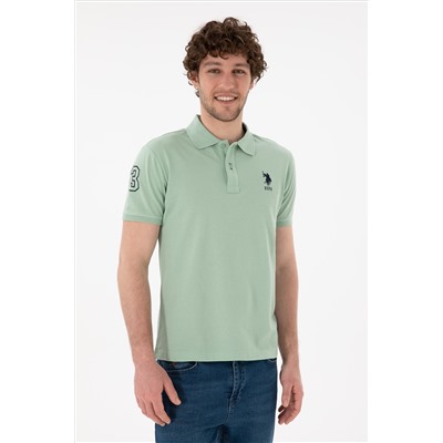 Erkek Slim Fit Polo Yaka Su Yeşili Basic Tişört