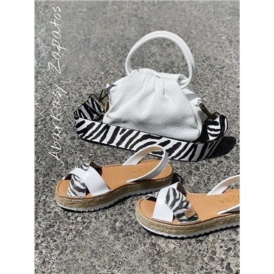 AB. ZAPATOS CRUZ/YUTE · blanco zebra+PELLE · LUX blanco