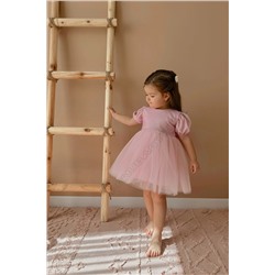 penu baby kids Pembe Kısa Balon Kumaş Kol Detaylı Tütülü Kız Bebek Elbise - Cinderella balonkol