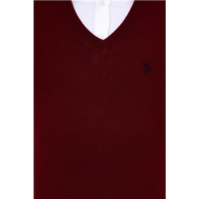Erkek Bordo V - Yaka Basic Triko Kazak