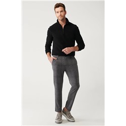Avva Erkek Siyah Yandan Cepli Ekose Desenli Yumuşak Tuşeli Örme Slim Fit Dar Kesim Chino Pantolon A32Y307 A32Y3075