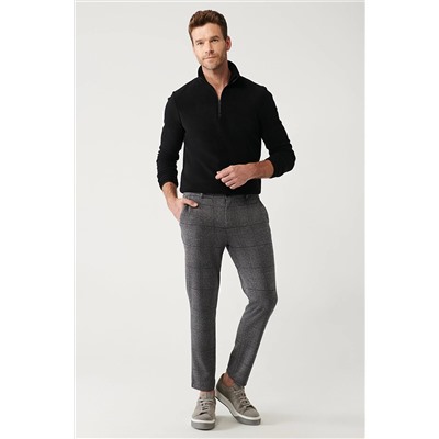 Avva Erkek Siyah Yandan Cepli Ekose Desenli Yumuşak Tuşeli Örme Slim Fit Dar Kesim Chino Pantolon A32Y307 A32Y3075