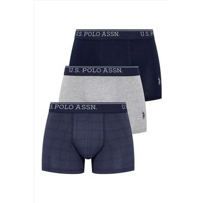 U.S. Polo Assn. Erkek Lacivert - Gri Melanj - Indigo 3 Lü Boxer US.01.80263