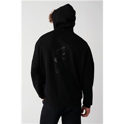 Avva Erkek Siyah İnterlok Kumaş Kapüşonlu Yaka Baskılı Kanguru Cepli Sweatshirt A32Y1280