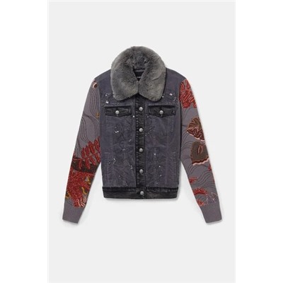 Chaqueta bimateria pana fina cuello desmontable
