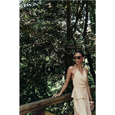 HALTER TWO-PIECE EFFECT JUMPSUIT