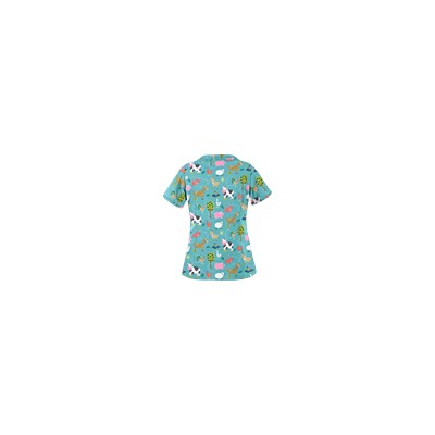 UA On The Farm Amazing Aqua Scallop Neck Scrub Top