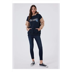 Lee Cooper Kapüşon Yaka Bej - Lacivert Kadın Sweatshırt 241 LCF 241011 JENNY LACIVERT-BEJ 5003069083
