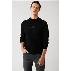 Avva Erkek Siyah Yüksek Bisiklet Yaka Dokulu Standart Fit Normal Kesim Rayon Triko Kazak A32y5107 A32Y5107