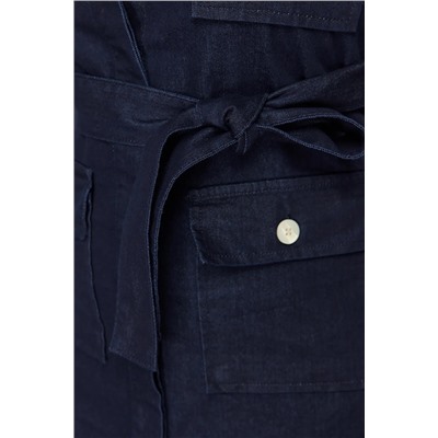 Koyu Mavi Kuşak Detaylı Mini Denim Gömlek Elbise TBBSS24AH00124