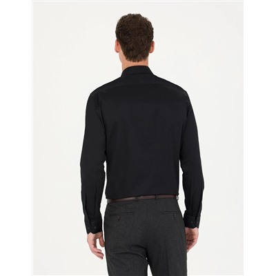 Siyah Regular Fit Uzun Kollu Basic Gömlek