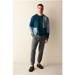 Penti Block Uzun Kollu Jogger Mavi-gri Pijama Takımı PHO00C6X23SK-BGR