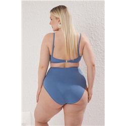Mavi Yüksek Bel Aksesuar Detaylı Büyük Beden Bikini Altı TBBSS25CR00000