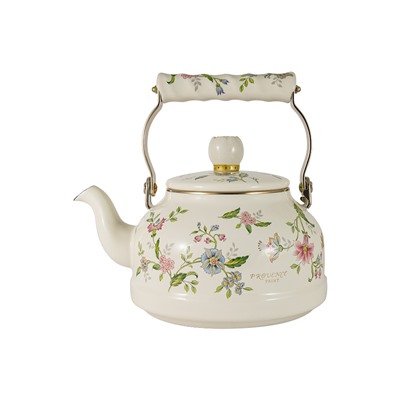 Чайник, 2,3 л, с крышкой, с покрытием, сталь, молочный, Цветы, Provence, 62708