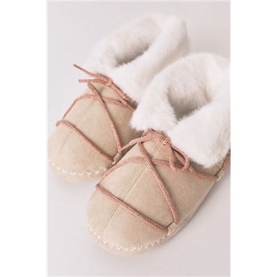 Zapatillas casa botas antelina beige