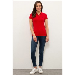 Kadın Kırmızı Basic Polo Yaka Tişört