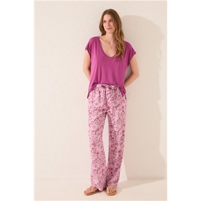 Pantalón largo estampado rosa
